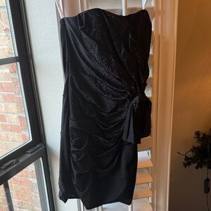 Chic Strapless Black Dress with Embellishments